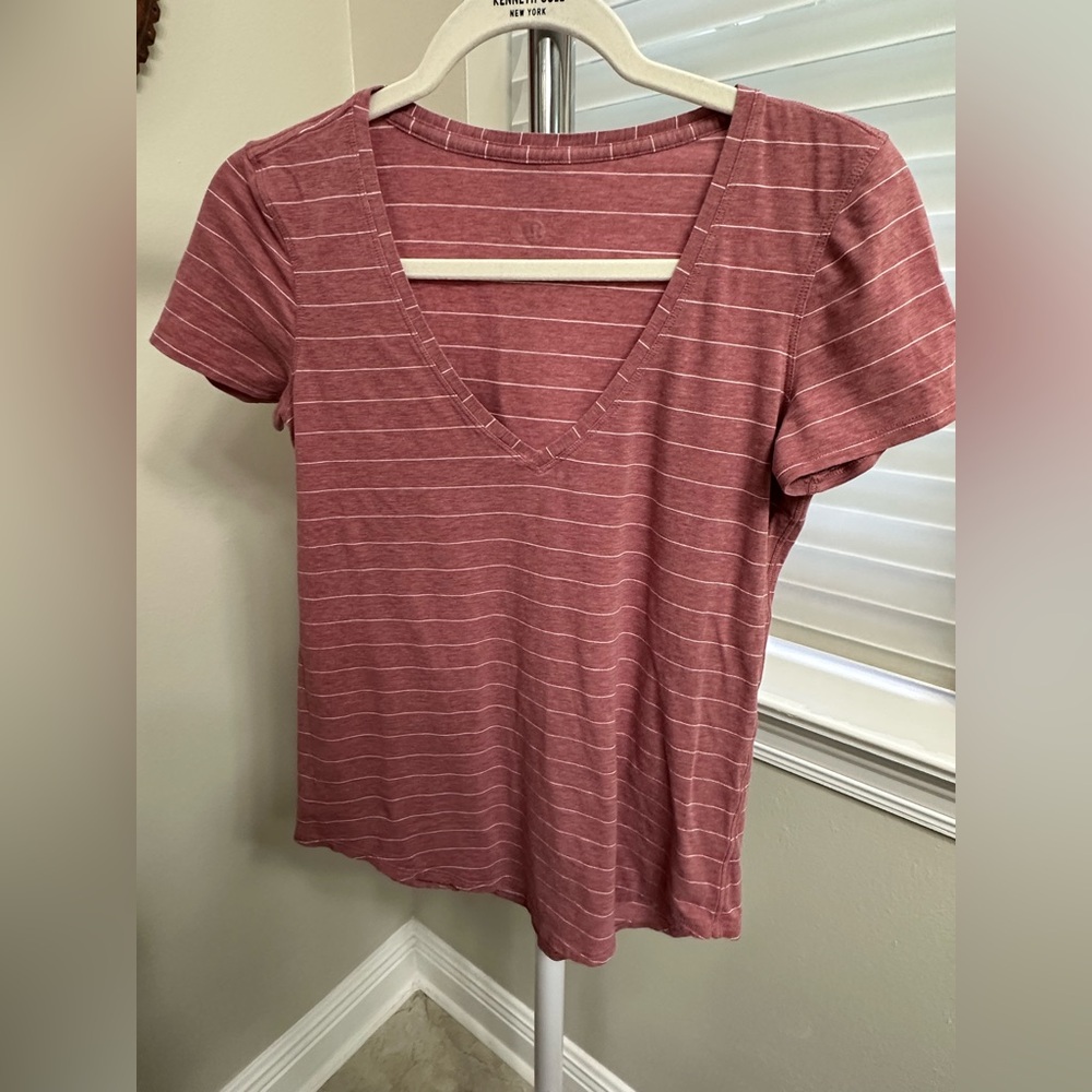 lululemon athletica Dusty Rose Striped V-Neck Tee